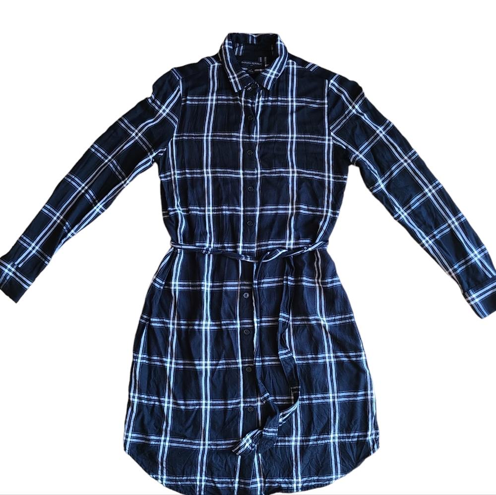 Banana Republic Black Plaid Shirt Dress Size 2